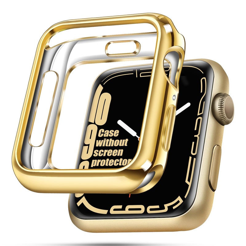 top4cus 38mm Case Soft Flexible Lightweight Anti-Scratch Overall Protective 38mm Iwatch Waterproof Cover Case Shiny Workout Shockproof Bumper Compatible with Apple Watch Series 3/2/1 - Gold - Image 1